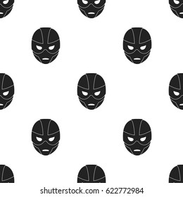 Superhero's helmet icon in black style isolated on white background. Superhero's mask pattern stock vector illustration.