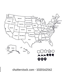 SUPERHigh Detail of US Map Outline Vector With Zoning Area & Province Name And Maps Symbol
