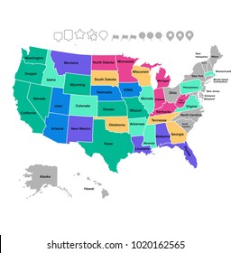 SUPERHigh Detail of US Map Outline Vector With Zoning Area & Province Name And Maps Symbol