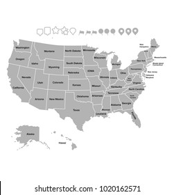 SUPERHigh Detail of US Map Outline Vector With Zoning Area & Province Name And Maps Symbol