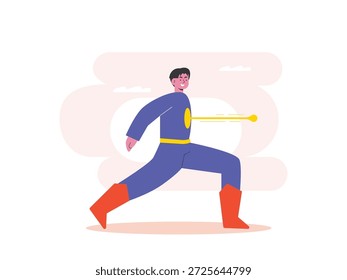 Super-humano usando seus poderes, quadrinhos de fantasia. Design de caracteres. Ilustração plana vetorial.