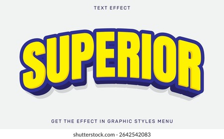 Superior 3d text effect with bold yellow letters and blue outline
