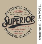 Superior Authentic Denim Original Quality Limited Edition Editable Print With Grunge Effect For Graphic Tee T-Shirt Or Sweatshirt- Vector Design