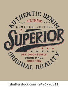 Superior Authentic Denim Original Quality Limited Edition Editable Print With Grunge Effect For Graphic Tee T-Shirt Or Sweatshirt- Vector Design