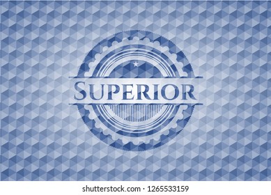 Superior blue emblem or badge with geometric pattern background.