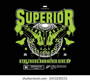 Superior butterfly t shirt design, vector graphic, typographic poster or tshirts street wear and Urban style