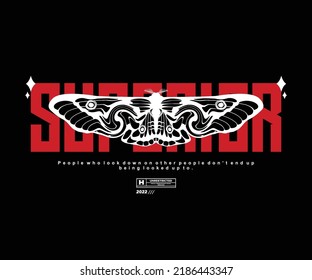 Superior Casual Illustration of Moth Insect wiyh red color t shirt design, vector graphic, typographic poster or tshirts street wear and Urban style