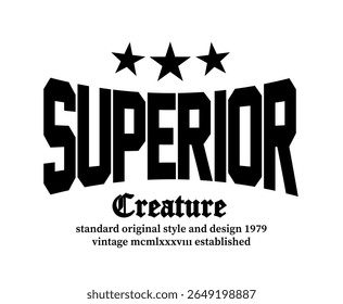 Design de letras superior da tipografia da criatura. estilo retrô da faculdade vintage varsity. ilustração da moda para t shirt, capuz ou outra impressão do vestuário.