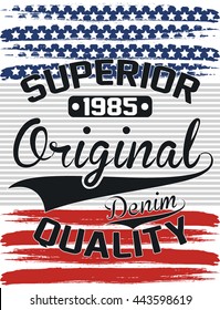 Superior denim typography, t-shirt graphics, vectors