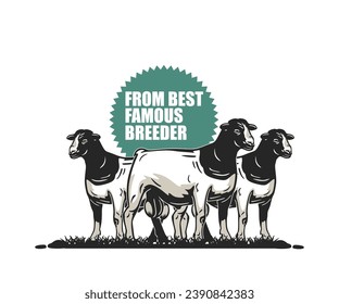 SUPERIOR DORPER BIG SHEEP BREEDING LOGO, silhouette of great ram standing in farm vector illustrations svg