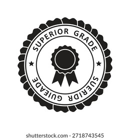 Superior grade quality seal badge, award ribbon, monochrome design Vector