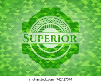 Superior green emblem. Mosaic background