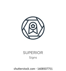 Superior icon. Thin linear superior outline icon isolated on white background from signs collection. Line vector sign, symbol for web and mobile