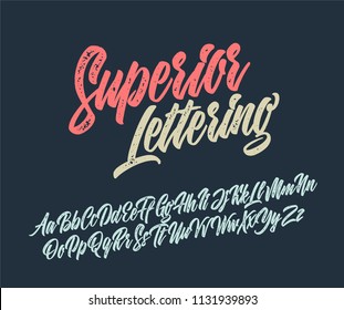 Superior lettering alphabet. Vector font