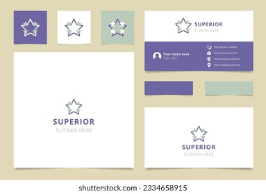 Superior logo design with editable slogan. Branding book and business card template.