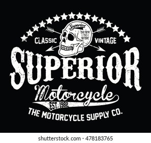 Superior motorcycle vintage typography, t-shirt graphics, vectors