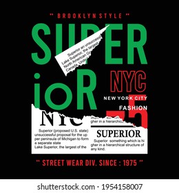 Superior New York City, Brooklyn With Torn Newspaper Illustration, Typography Graphic Design