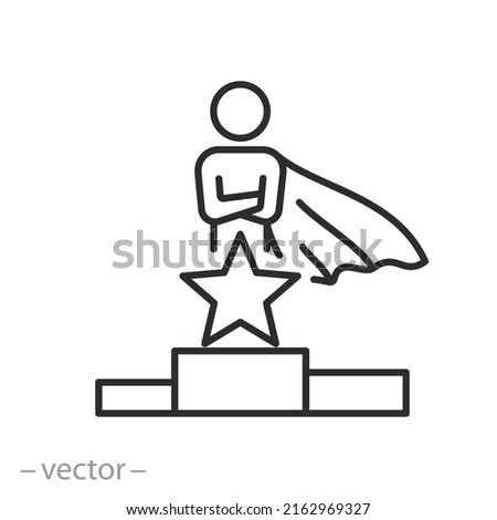 superior person icon, superiority man with star, successful business victory, thin line symbol on white background - editable stroke vector illustration Foto d'archivio © 