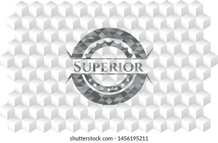 Superior realistic grey emblem with cube white background