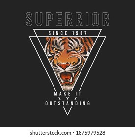 Superior-Slogan mit Tiger, Vektorgrafik für T-Shirt.