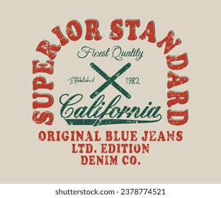 Superior estándar California Original blue Jeans slogan Diseño de camisetas editable gráficos de imagen vectorial para hombres y mujeres