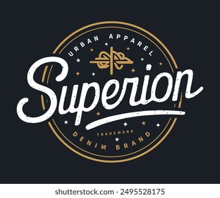 Superior Urban Apparel Trademark Denim Brand Editable Print With Grunge Effect For Graphic Tee T-Shirt Or Sweatshirt- Vector Design