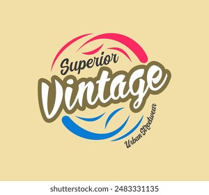 Superior vintage design circular waves, typography, t shirt print vector illustration