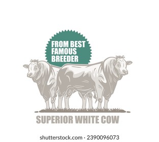 SUPERIOR WHITE CATTLE STANDING LOGO, silhouette of big  and strong bull vector illustrations.