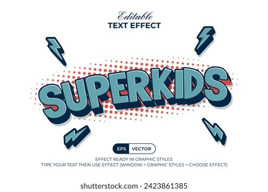 Superkids Efecto de texto Estilo de vintage de historietas. Efecto de texto modificable.