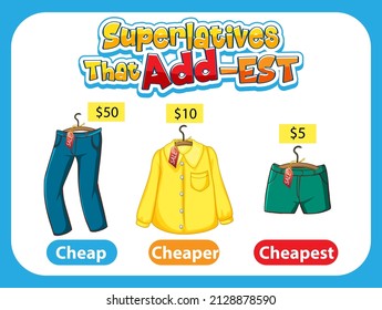 Superlatives Adjectives for word cheap illustration