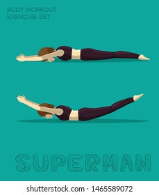 Superman Body Workout Exercise Set Manga Cartoon Vector