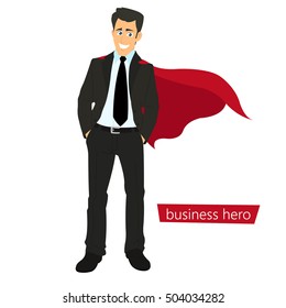 Superman business. a man in a business suit with a red cape as the concept of a super businessman. vector illustration.