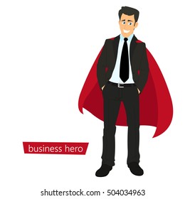 Superman business. a man in a business suit with a red cape as the concept of a super businessman. vector illustration.