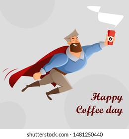 SuperMan with cup of Coffee. Vector stock illustration, EPS 10.