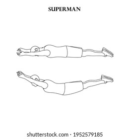 Superman Exercise Illustration Outline On The White Background. Vector Illustration