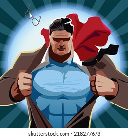 Superman open his shirt. Superhero