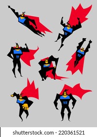 Superman set of different poses. Superheroes