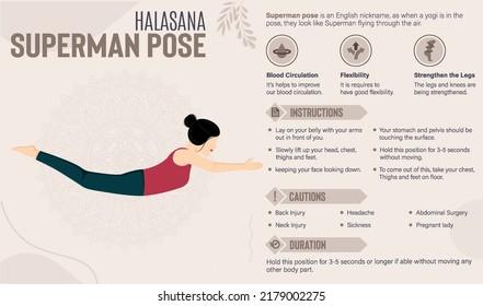 Superman Yoga Pose Guide And Benefits-vector Illustration