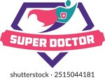 Superman-inspired doctor logo combining a medical symbol with superhero elements, representing strength, care, and dedication. Ideal for healthcare professionals and medical services