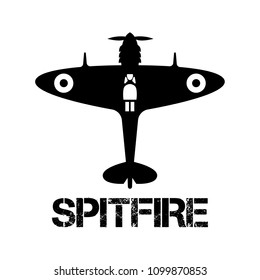 Supermarine Spitfire Aircraft Silhouette Icon Isolated On White Background And Grunge Text Spitfire