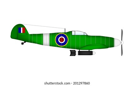 Supermarine Spitfire On White - British Fighter Of World War II. Vector Illustration.