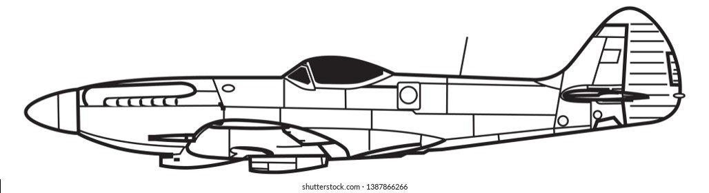 Supermarine SPITFIRE. Outline Vector Drawing