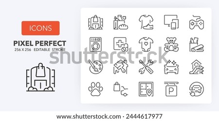 Supermarker departments and services 1 of 3 sets. Outline symbol collection. Editable vector stroke. 256x256 Pixel Perfect scalable to 128px, 64px...