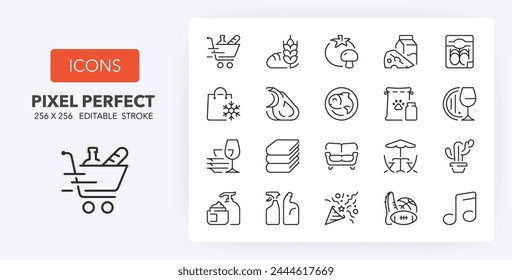 Supermarker departments and services 2 of 3 sets. Outline symbol collection. Editable vector stroke. 256x256 Pixel Perfect scalable to 128px, 64px...