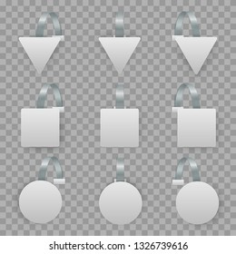 Supermarket advertising blank wobbler sticker, realistic set. Wobbler mockup trade and shelving exposition. Vector illustration
