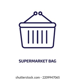 supermarket bag icon from business collection. Thin linear supermarket bag, buy, bag outline icon isolated on white background. Line vector supermarket bag sign, symbol for web and mobile