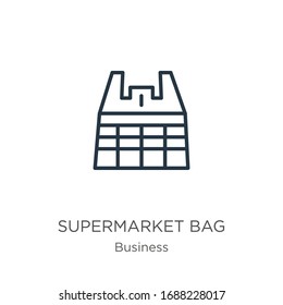 Supermarket bag icon. Thin linear supermarket bag outline icon isolated on white background from business collection. Line vector sign, symbol for web and mobile