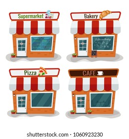 Supermarket, bakery, pizzeria, cafe vector illustration. Flat design