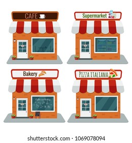 Supermarket, bakery, pizzeria, cafe vector illustration. Flat design