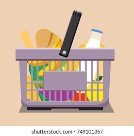 A supermarket basket with products. Cart products.